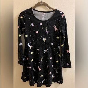 Wonder Nation Unicorn Space Galaxy Dress-Size 10-12 Plus Black Rockets Planets